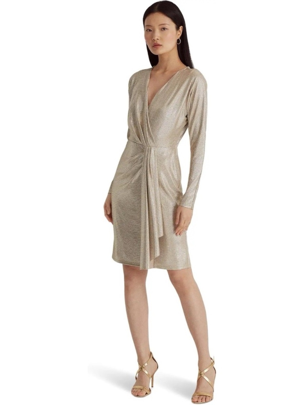 Lauren Ralph Lauren Metallic Stretch Knit Cocktail Dress Women Size 14 NEW!!